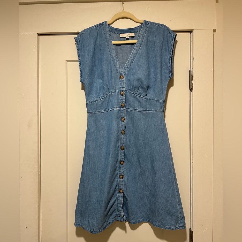 LOFT Blue Sleeveless Sundress with V Neck